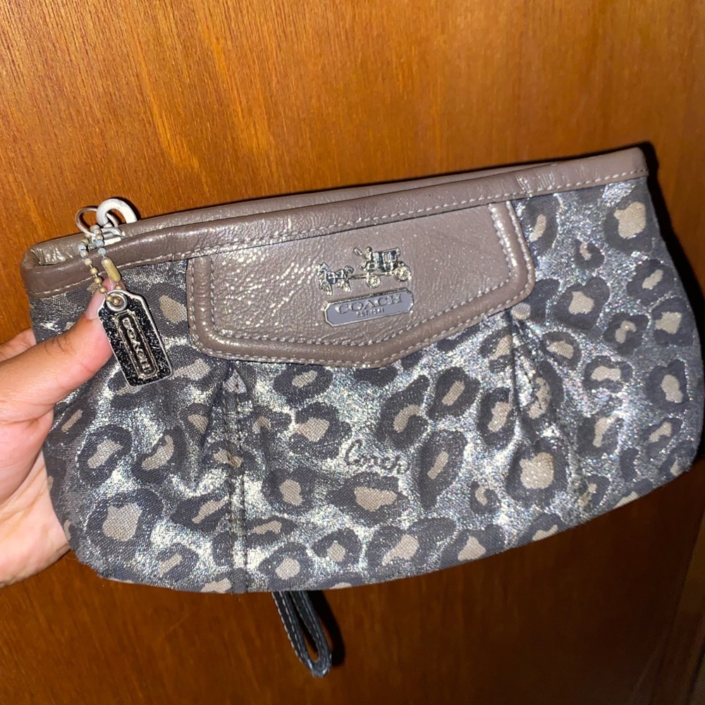 COACH large leopard wristlet